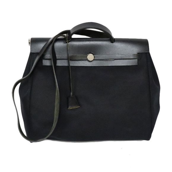 Hermes Yale Bag MM Shoulder Bag Black Silver Canvas Leather